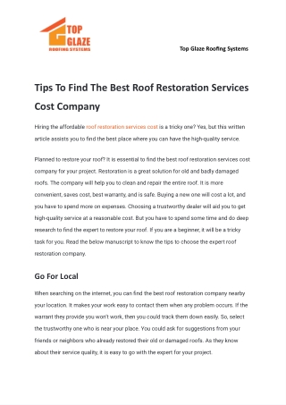 Tips To Find The Best Roof Restoration Services Cost Company