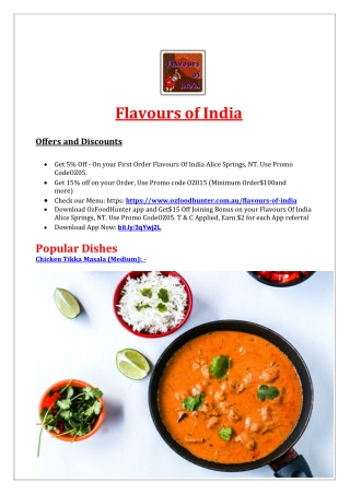 5% Off - Flavours Of India Menu Alice Springs Takeaway, NT