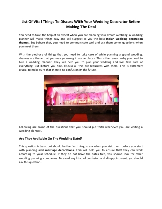 List Of Vital Things To Discuss With Your Wedding Decorator Before Making The Deal