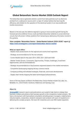 2021 Betavoltaic Device Market Global Analysis Report