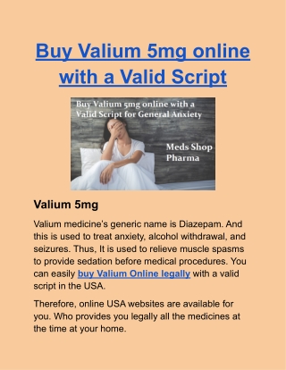 Buy Valium 5mg online with a Valid Script