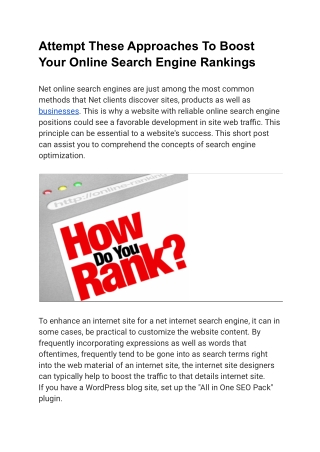 Approaches To Boost Your Online Search Engine Rankings