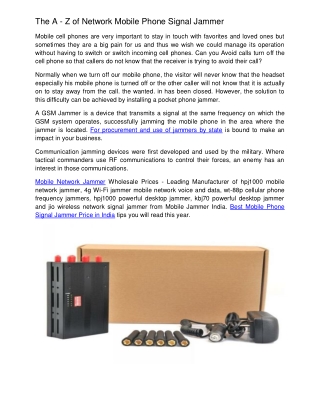 The A - Z of Network Mobile Phone Signal Jammer