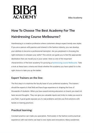 How To Choose The Best Academy For The Hairdressing Course Melbourne