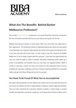 What Are The Benefits Behind Barber Melbourne Profession