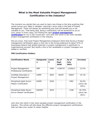 What is the Most Valuable Project Management Certification in the Industry?