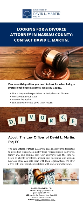 Looking for a divorce attorney in Nassau County: Contact David L. Martin.