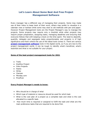 Let’s Learn About Some Best And Free Project Management Software