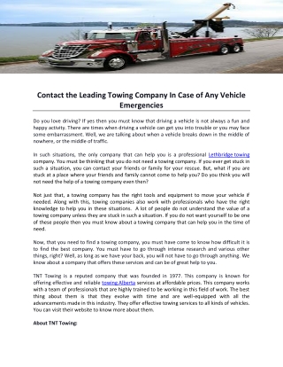 Contact the Leading Towing Company In Case of Any Vehicle Emergencies