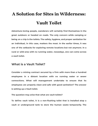 A Solution for Sites in Wilderness: Vault Toilet
