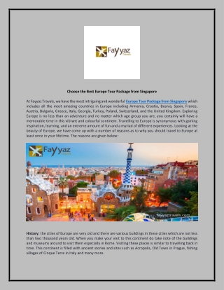 Best Europe Tour Package from Singapore