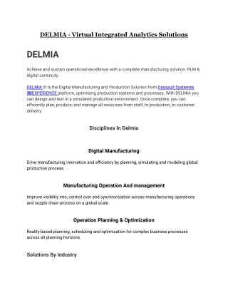 DELMIA - VIAS3D - Virtual Integrated Analytics Solutions