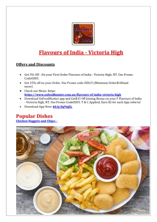 5% Off - Flavours of India Takeaway Menu Victoria High, NT