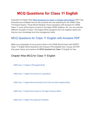 MCQs Class 11 English with Answers PDF Download