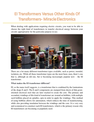 EI Transformers Versus Other Kinds Of Transformers- Miracle Electronics