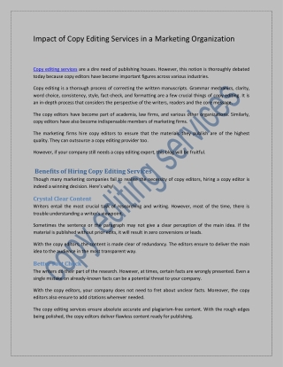 Impact of Copy Editing Services in a Marketing Organization