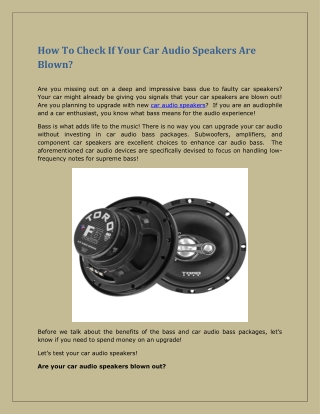 How To Check If Your Car Audio Speakers Are Blown