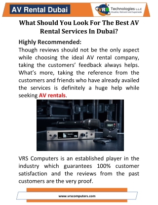 What Should You Look For The Best AV Rental Services In Dubai