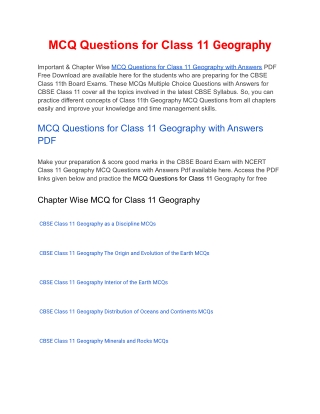MCQs Class 11 Geography with Answers PDF Download