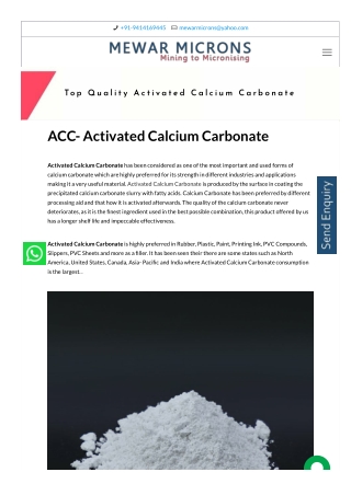 Activated Calcium Carbonate Suppliers in India - Mewar microns