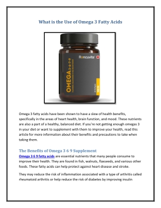 What is the Use of Omega 3 Fatty Acids