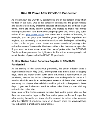 Rise Of Poker After COVID-19 Pandemic