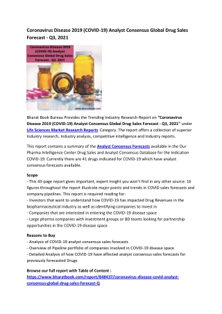 Coronavirus Disease 2019 (COVID-19) Analyst Consensus Global Drug Sales Forecast - Q3, 2021