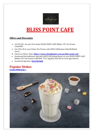5% Off - BLISS POINT CAFE Menu Takeaway Millner, NT