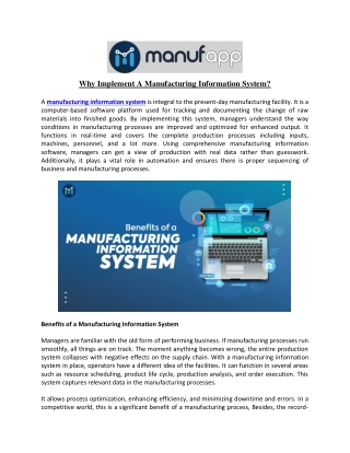 Why Implement A Manufacturing Information System