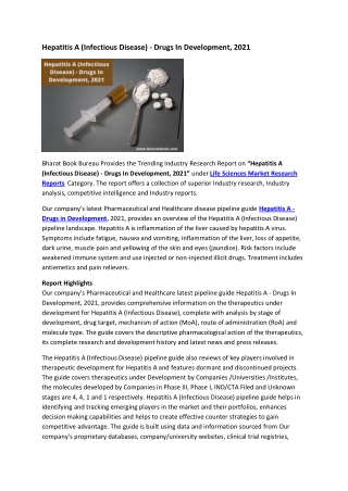 Hepatitis A (Infectious Disease) - Drugs In Development, 2021