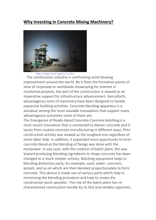 Why Investing in Concrete Mixing Machinery