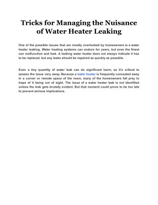 Tricks for Managing the Nuisance of Water Heater Leaking