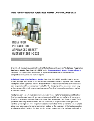 India Food Preparation Appliances Market Research Report 2021-2026