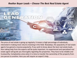 Realtor Buyer Leads – Choose The Best Real Estate Agent