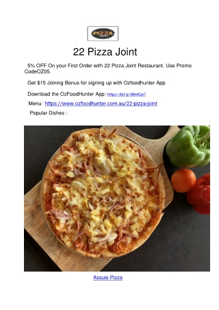 5% Off - 22 Pizza Joint Menu - Broadbeach Delivery , QLD