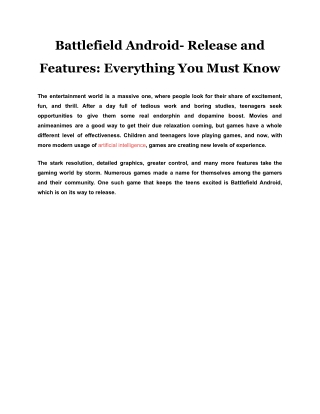 Battlefield Android- Release and Features: Everything You Must Know