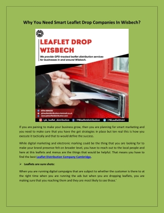 Why You Need Smart Leaflet Drop Companies In Wisbech?