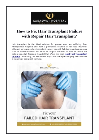 How to Fix Hair Transplant Failure with Repair Hair Transplant?