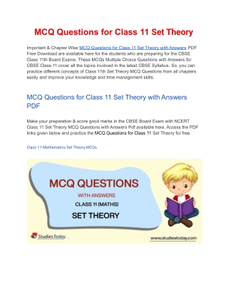 MCQs Class 11 Set Theory with Answers PDF Download