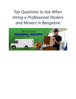 Top  Questions to Ask When Hiring a Professional Packers and Movers in Bangalore