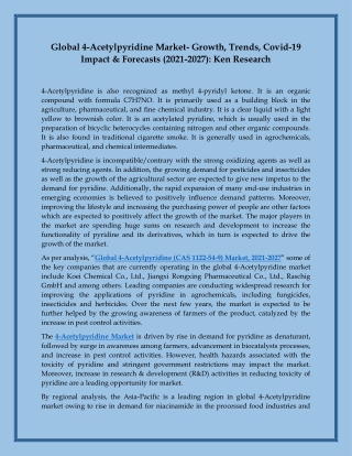Global 4-Acetylpyridine Market Trends | Global 4-Acetylpyridine Market Forecast