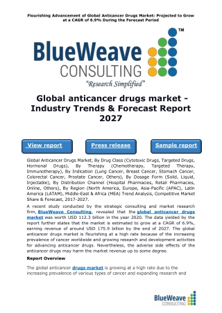 Global anticancer drugs market - Industry Trends & Forecast Report 2027