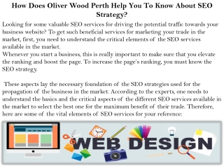 How Does Oliver Wood Perth Help You To Know About SEO Strategy?