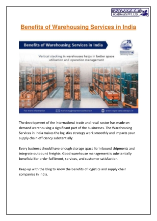 Benefits of Warehousing Services in India