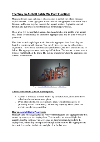 The Way an Asphalt Batch Mix Plant Functions