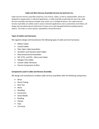 Cable and Wire Harness Assembly Services by Suntronic Inc