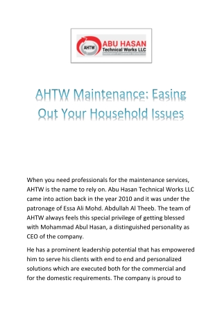 AHTW Maintenance Easing Out Your Household Issues