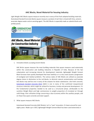 AAC Blocks, Novel Material for housing industry