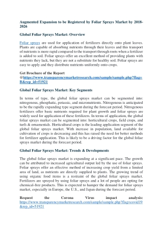 Foliar sprays are used for application of fertilizers directly onto plant leaves