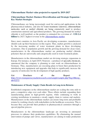 Chloromethane Market value projected to expand by 2019-2027